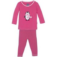 Kickee Pants KicKee Pants Little Girls Holiday Long Sleeve Applique Pajama Set, Winter Rose Penguin, 18-24 Months
