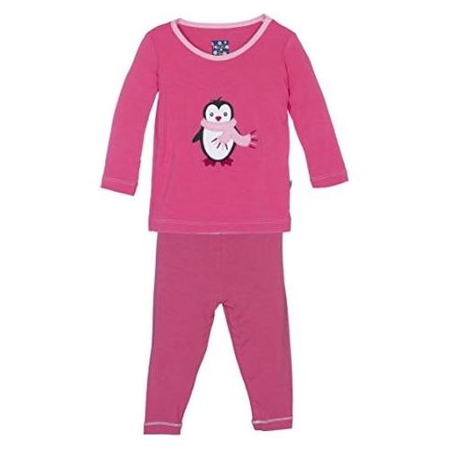  Kickee Pants KicKee Pants Little Girls Holiday Long Sleeve Applique Pajama Set, Winter Rose Penguin, 18-24 Months