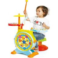[아마존베스트]Prextex Kids Electric Toy Drum Set for Kids Working Microphone Lights and Adjustable Sound Bass Drum Pedal Drum Sticks with Little Chair All Included