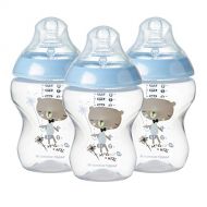 Tommee Tippee Closer to Nature Baby Bottle Decorated Blue, Anti-Colic Valve, Breast-like Nipple for Natural Latch, Slow Flow, BPA-Free - 0+ months, 9 Ounce, 3 Count (Design May Var