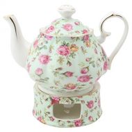Grace Teaware Porcelain 5-Cup Rose Chintz Teapot With Warmer 2-Piece Set (Blue Cottage)