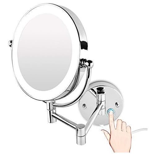  GF Wood Professional 8 Inch Led Light Wall-Mounted Folding Cosmetic Mirror 5X Magnifying Led Makeup Mirror Bathroom Mirror For Gift