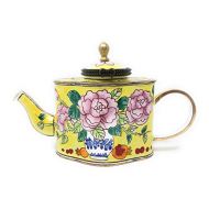 Kelvin Chen Vase of Peony Flowers Enameled Miniature Teapot with Hinged Lid, 5 Inches Long