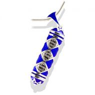 Enamel Jewelry Boutique Blue Mezuzah Necklace, Jewish Jewelry for MenWomen Enamel Jewelry Bar Mitzvah Blue Pendant, Judaica Necklace Rhombuses w Hebrew Prayer, Kabbalah Pendant, Sterling Silver Jewish Gi