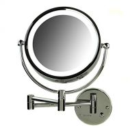 OVENTE Wall Mounted Vanity Makeup Mirror 8.5 Inch with 7X Magnification and Natural LED Lights, Double-Sided with Hardwired Electrical Connection, Distortion Free, Polished Chrome