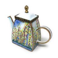 Kelvin Chen Monet Poplars Enameled Miniature Teapot with Hinged Lid, 4 Inches Long