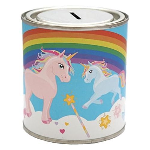  Cantastic Kids Unicorn Rainbow Money Savings Tin Box Can Jar Saver Cash