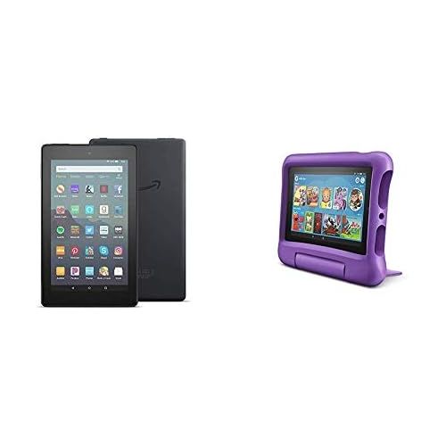  Amazon Fire 7 Family Pack - Fire 7 Tablet (16GB, Black) + Fire 7 Kids Edition Tablet (16GB, Purple)