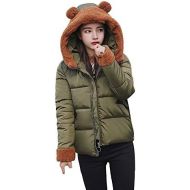 JESPER Women Winter Warm Down Coat Faux Fur Cute Bear Hooded Thick Slim Jacket Lightweight