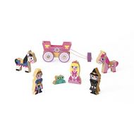 Janod Mini Story Box Toy - 7 Piece Imagination and Roll Playing Game - Princess Painted Wooden People Play Set with Pncess, Carriage, Prince, Frog and a Witch for Imaginative Play