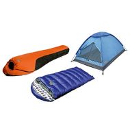Alpinizmo High Peak USA Kodiak 0F & Water Proof 0F Sleeping Bags 3 Men Tent Comb Set, BlueOrange, One Size