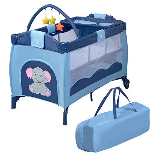 자이언텍스 Giantex Nursery Center Playyard Baby Crib Set Portable Nest Bassinet Bed Infant Kids Travel Playpen Pack Deluxe Double-Layer Beds Pocket Diapter Changer Cribs Nursery Centers w/Bag