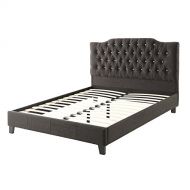 Benzara BM168452 Magnificent Wooden Bed with Polyfiber Tufted Head Board Black