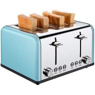 [아마존 핫딜] [아마존핫딜]4 Slice Toaster, CUSIBOX Extra Wide Slots Toaster with Bagel, Defrost, Cancel Function, Colorful Stainless Steel, 6 Bread Shade Settings, 1650W, Blue