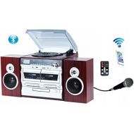 TechPlay Karaoke Enabled, 30W RMS, Retro Classic Turntable, NFC Bluetooth, Double cassette PlayerRecorder, CD MP3 player, USB SD ports, AMFM digital alarm clock and full remote c