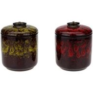 Urban Lifestyle Teedose Set / 2 handglasierte Tee-Behalter aus Keramik 220ml Sencha Rot/Gelb
