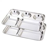 Khandekar (with device of K) Khandekar Pack of 2 Stainless Steel Rectangular Thali Plate, 5 compartment Thali, Mess Trays, Kids Lunch and Dinner or Every Day Use - 13 Inch