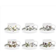 Portmeirion Botanic Garden Drum Shaped Tea Cup and Saucer, Set of 6 Assorted Motifs