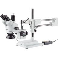 AmScope SM-4TZ-144A Professional Trinocular Stereo Zoom Microscope, WH10x Eyepieces, 3.5X-90X Magnification, 0.7X-4.5X Zoom Objective, Four-Zone LED Ring Light, Double-Arm Boom Sta