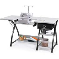 [아마존베스트]COSTWAY Costway Adjustable Sewing Craft Table with Drawer, Multifunction Crafting Machine Desk with Storage, Sturdy Computer Desk with White Finish, Ideal for Home Indoor