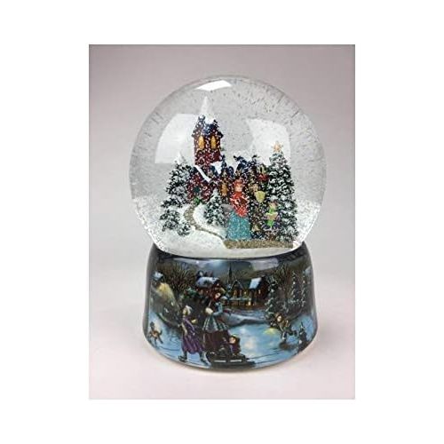  Musicbox Kingdom Porcelain Snow Globe with a Winter Church Scene with a Singing Family with a Christmas Tune is Played Decorative Item