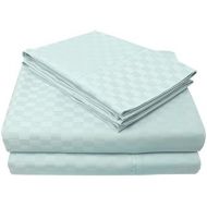 SUPERIOR 100% Cotton, 300 Thread Count Checkered Bed Sheet Set, Queen, Light Blue