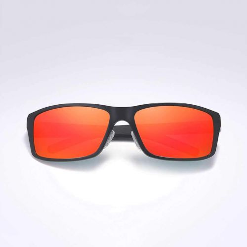  SX Mens Polarized Bright Aluminum-Magnesium Sunglasses, Riding Sports Driving Full-Frame Glasses (Color : Black red)