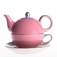 Unknown Khaki Glazed Porcelain Tea-For-One-Set, Tea Service Set of Teapot, Cup and Saucer