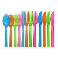 Party Essentials Medium-Weight Hard Plastic Cutlery Combo Pack, Knives/Forks/Spoons, Assorted Neon, 480 Place Settings (1,440 Pieces)