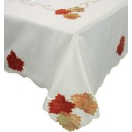Xia Home Fashions Scrolling Leaf Embroidered Cutwork Harvest 72-Inch by 108-Inch Fall Tablecloth
