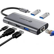 USB C Hub, UtechSmart 6 in 1 USB C to HDMI Adapter with 1000M Ethernet, Power Delivery PD Type C Charging Port, 3 USB 3.0 Ports Adapter Compatible for MacBook Pro, ChromeBook, XPS,