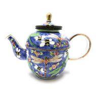 Kelvin Chen Enameled Miniature Hinged Lid Teapot - Dragonfly and Bees, 3.25T