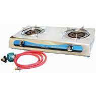 PROPANE STAINLESS 2 DOUBLE HEAD BURNER GAS STOVE 20000 BTU with Gas Regulator by I_S IMPORT