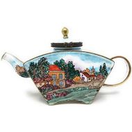 Kelvin Chen Old Village Enameled Miniature Teapot with Hinged Lid, 5.5 Inches Long