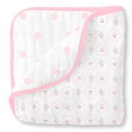 SwaddleDesigns 4-Layer Cotton Muslin Luxe Blanket, Cuddle and Dream, Pastel Pink Posies and Dots