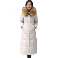 Queenshiny Womens Hooded Winter Warm White Duck Down Coat with Fur Collar Jacket