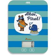 ADE Die Sendung mit der Maus - Kuechenwaage Ahoi Pirat (Digitale Waage fuer Kueche und Haushalt, prazise und grammgenau bis 5 kg, mit Batterie) blau gruen