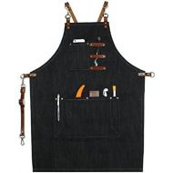 Home-organizer Tech Multi-Use Detachable Tool Apron Heavy Duty Denim Jean Work Apron Salon Barber Hairdressers Apron BBQ Gril Housewife Apron with Pockets, Adjustable for Men & Wom