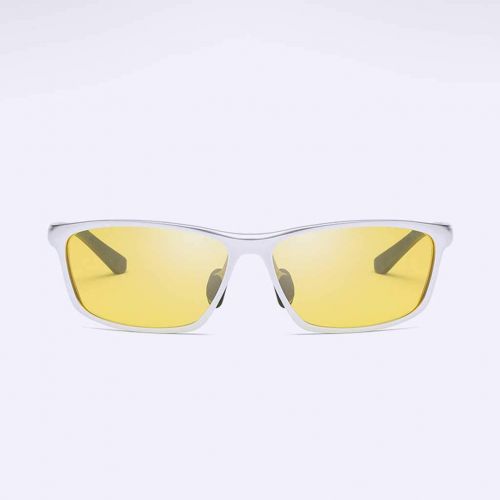  SX Mens Full Frame Aluminum-Magnesium Polarized Sunglasses, Sports Riding Night Vision Goggles (Color : Silver Frame)