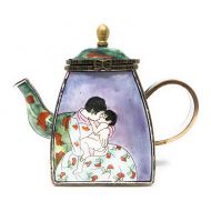 Kelvin Chen Cassatts Mothers Kiss Enameled Miniature Teapot with Hinged Lid, 4.25 Inches Long
