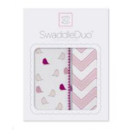 SwaddleDesigns SwaddleDuo, Chic Chevron, Pink, Set of 2, Cotton Muslin + Premium Cotton Flannel