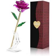 [아마존 핫딜] LOVLO 24K Gold Plated Purple Rose,Forever Preserved Artificial Rose Flowers, Eternal Long Stem Purple Rose Flowers with Transparent Stand, Gifts for Girlfriend,Wife,Women, Birthday