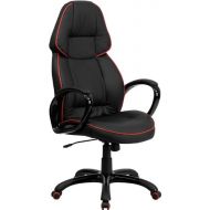 Flash Furniture High Back Black Vinyl Executive Swivel Chair with Red Piping and Arms