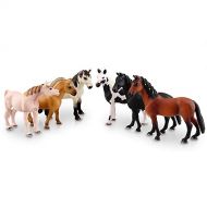 TOYMANY 6PCS 5 Realistic Plastic Large Horse Figurines Set, Detailed Textures Foal Pony Animal Toy Figures, Christmas Birthday Gift Decoration for Kids Toddlers Children