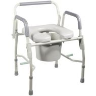 Drive Medical Steel Drop Arm Bedside Commode with Padded Seat and Arms, Grey
