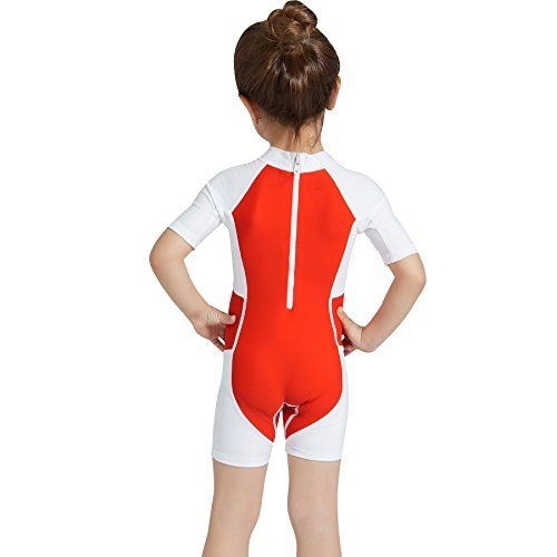  DIVE & SAIL Kids One Piece Swimsuit Shorty Suit Sun Protection Rash Guard Swimwear Back Zipper Closure Romper for 3-9 Years