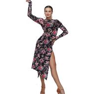 YILINFEIER Women Flower High Slit Slim-fitting Sexy Latin Dance Dress for Ballroom Waltz Tango Samba