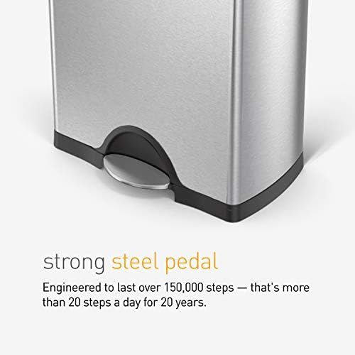 심플휴먼 [아마존베스트]Simplehuman simplehuman 46 Liter / 12.2 Gallon Stainless Steel Rectangular Kitchen Dual Compartment Step Trash Can Recycler, Brushed Stainless Steel