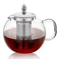 Hiware Glass Teapot Kettle with Infuser, Removable Tea Strainer, 45oz Large Microwavable and Stovetop Safe Tea Maker, Blooming & Loose Leaf Tea Pot Set