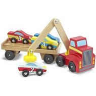 Melissa & Doug Magnetic Car Loader Wooden Toy Set, The Original (Cars & Trucks, 4 Cars and 1 Semi-Trailer Truck, Great Gift for Girls and Boys - Kids Toy Best for 3, 4, 5, and 6 Ye